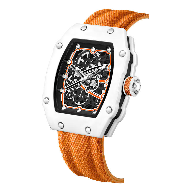 Temporee Watch Kevlar Orange Skeleton – Orologio Sportivo Uomo con Quadrante Scheletrato e Cinturino Kevlar Arancione
