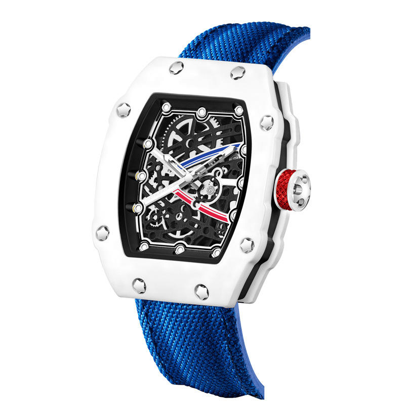 Temporee Skeleton Racing White Edition Watch – Orologio Uomo Stile Luxury Sport con Quadrante Skeleton