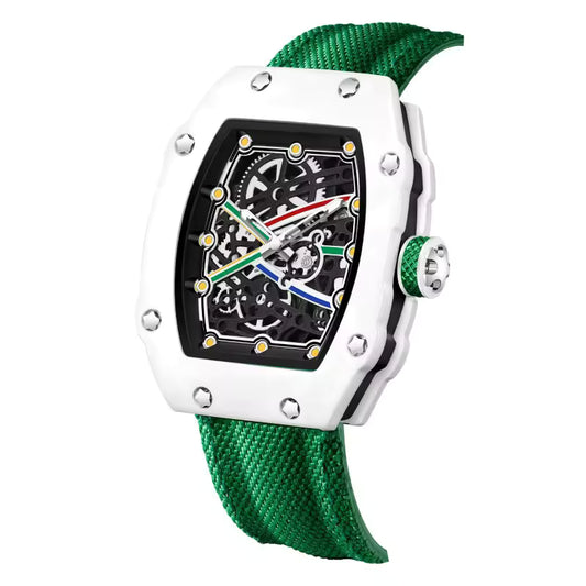 Temporee Watch Kevlar Green Skeleton – Orologio Sportivo Uomo con Quadrante Scheletrato e Cinturino Kevlar Verde